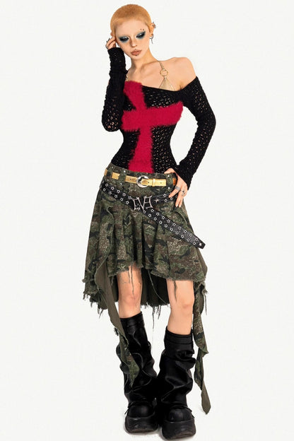 Milky Red Punk Knitted Sweater Top