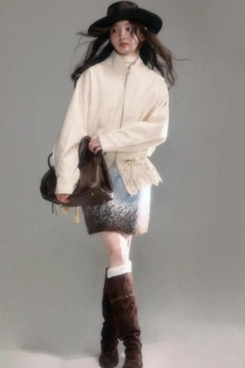 Hollow-Out Floral Leather Jacket