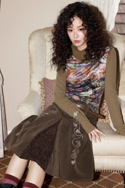 Iris Shadow Suede Lace Skirt