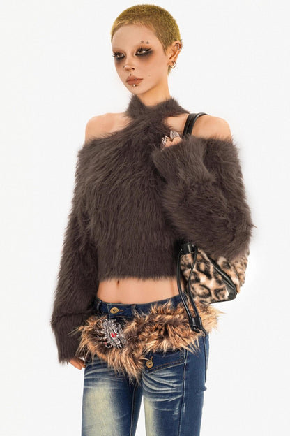 Retro Knit Off-Shoulder Sweater