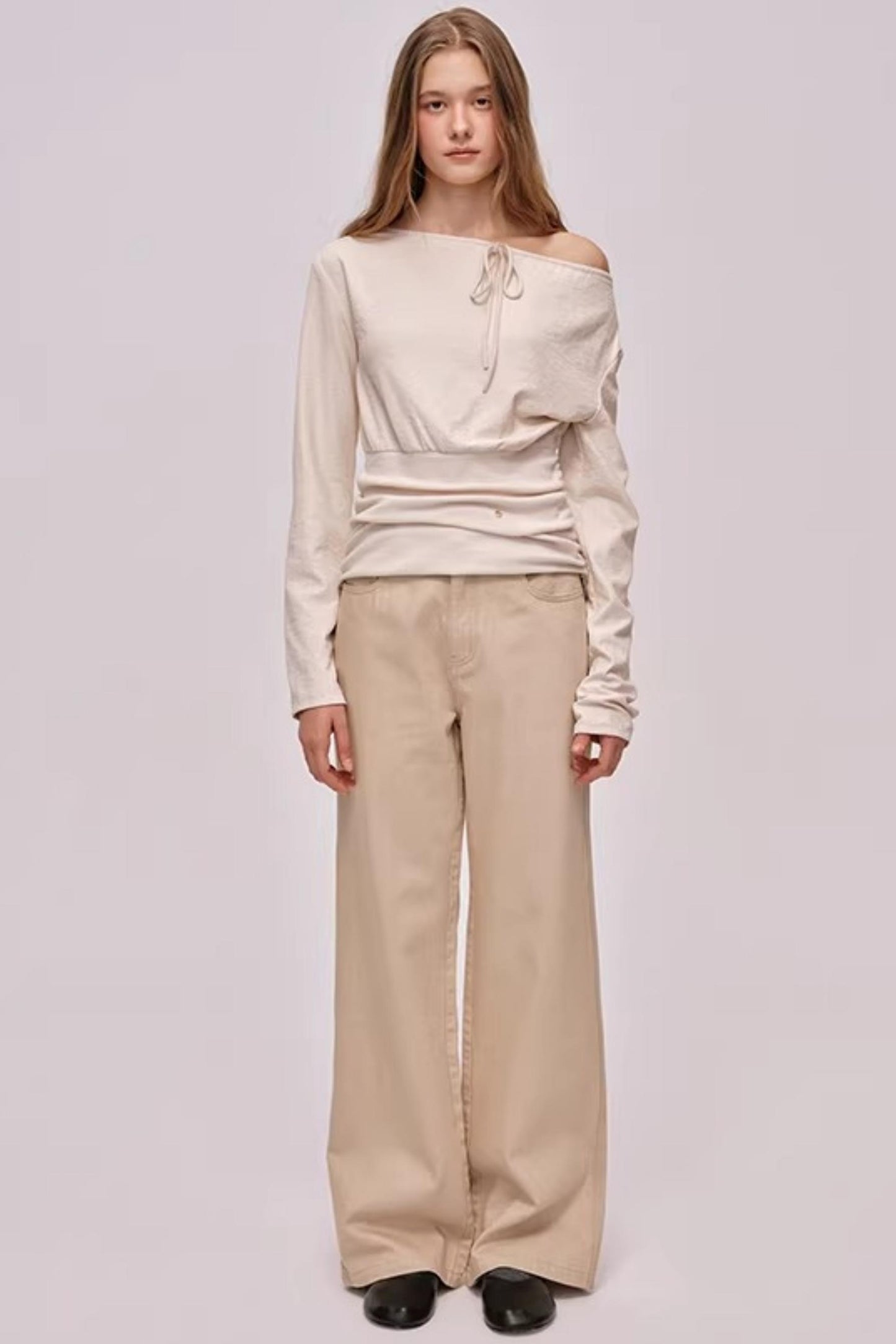 Slanted Shoulder Patchwork Top