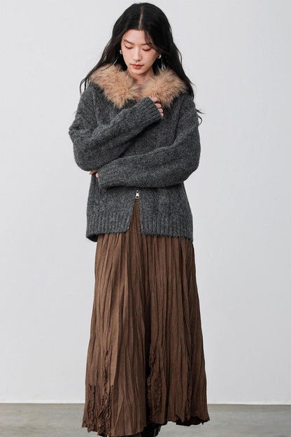 Fog Gray Fur Collar Hooded Jacket