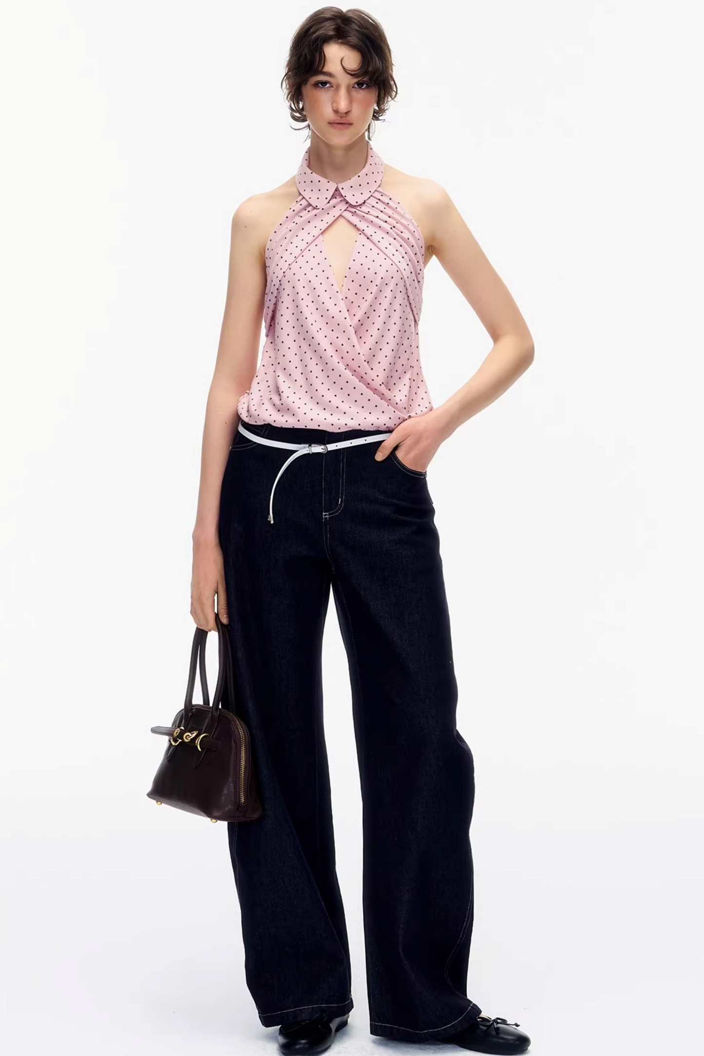 Gepunktete Neckholder-Bluse