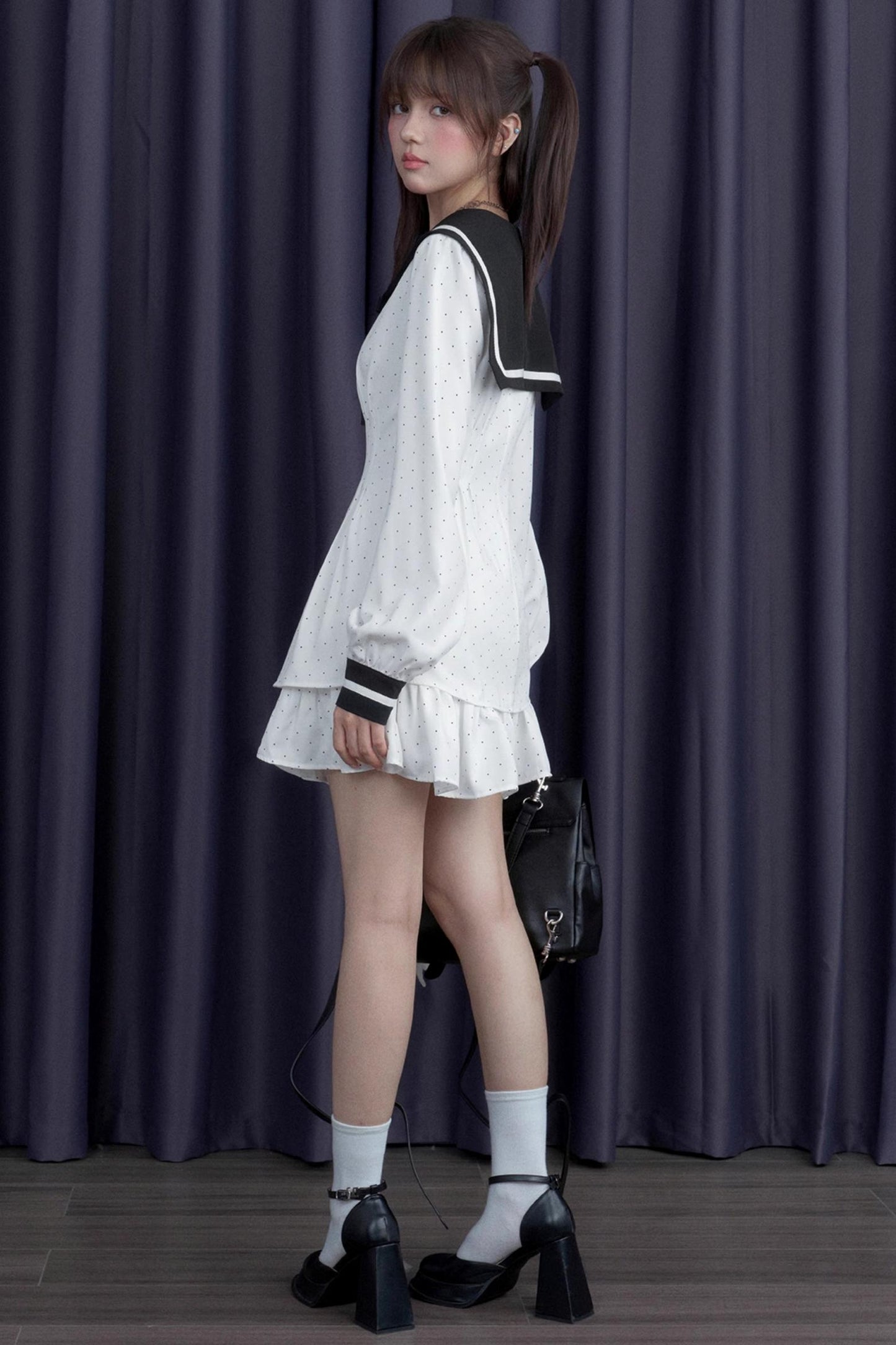 Sailor Neck Dress With Sweater Set-Up