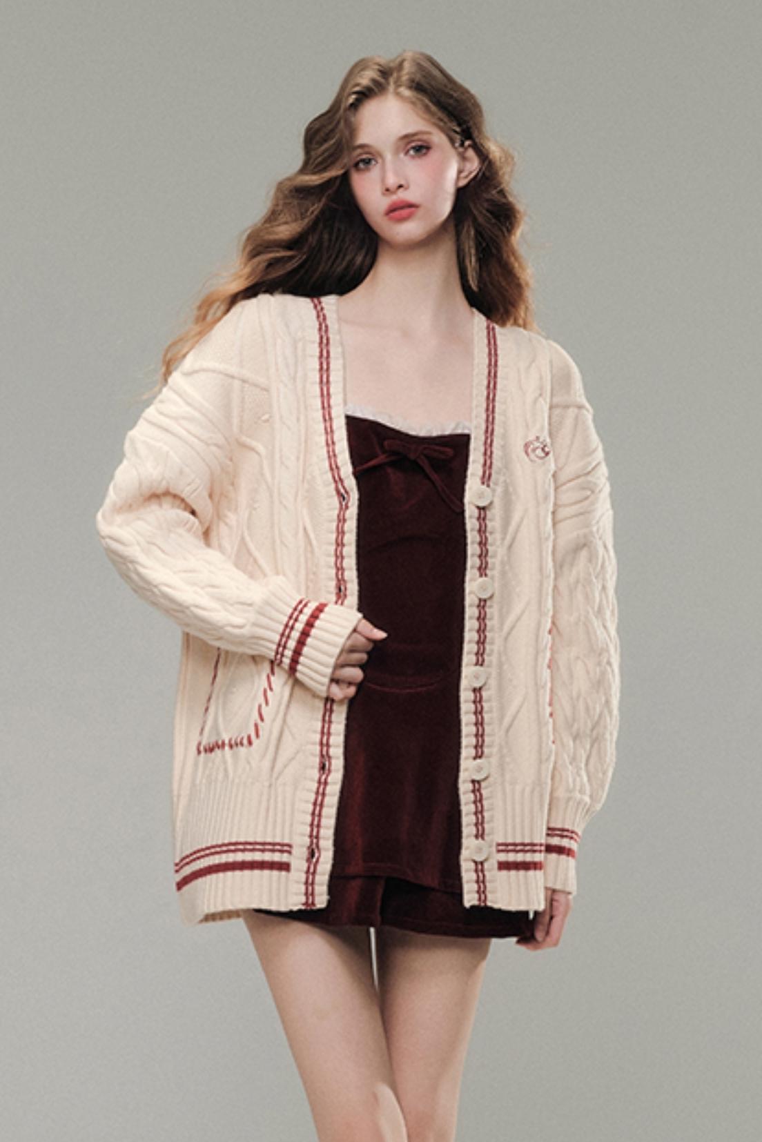 Embroidered Oversized Warm Sweater Jacket