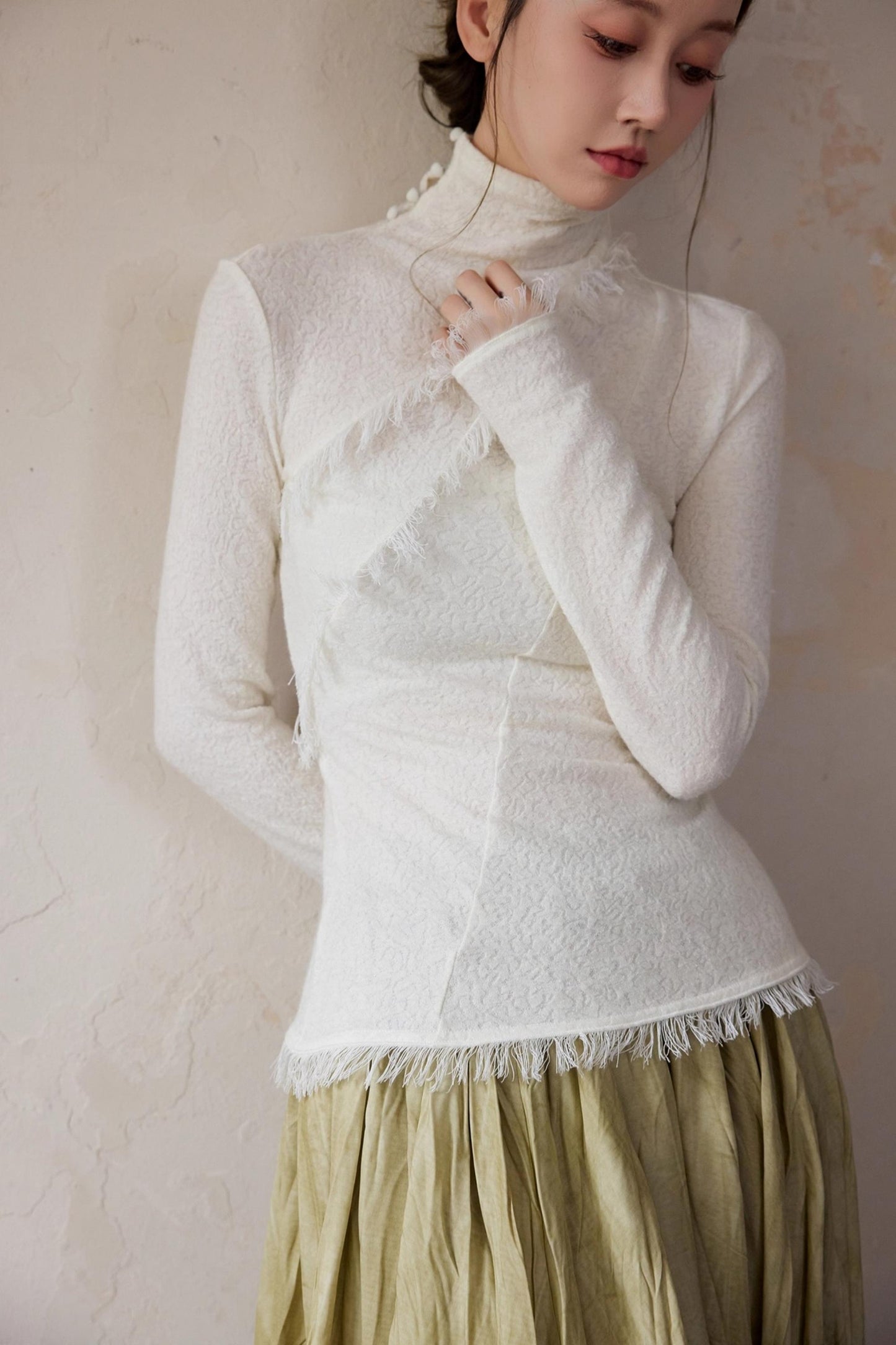 White Wool Turtleneck Knit Top