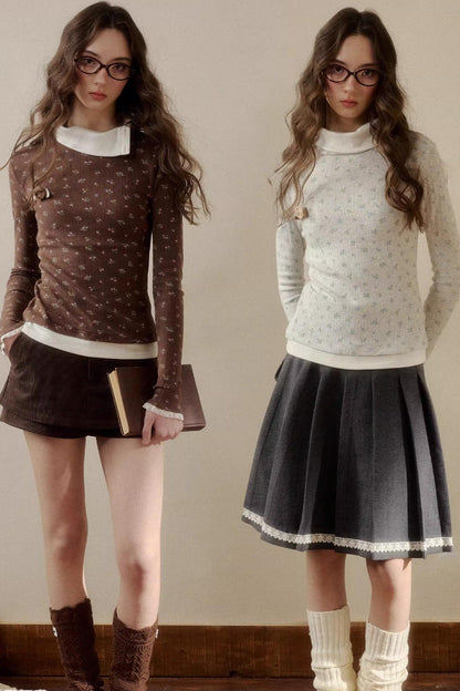 Floral Knit Long-Sleeve Top
