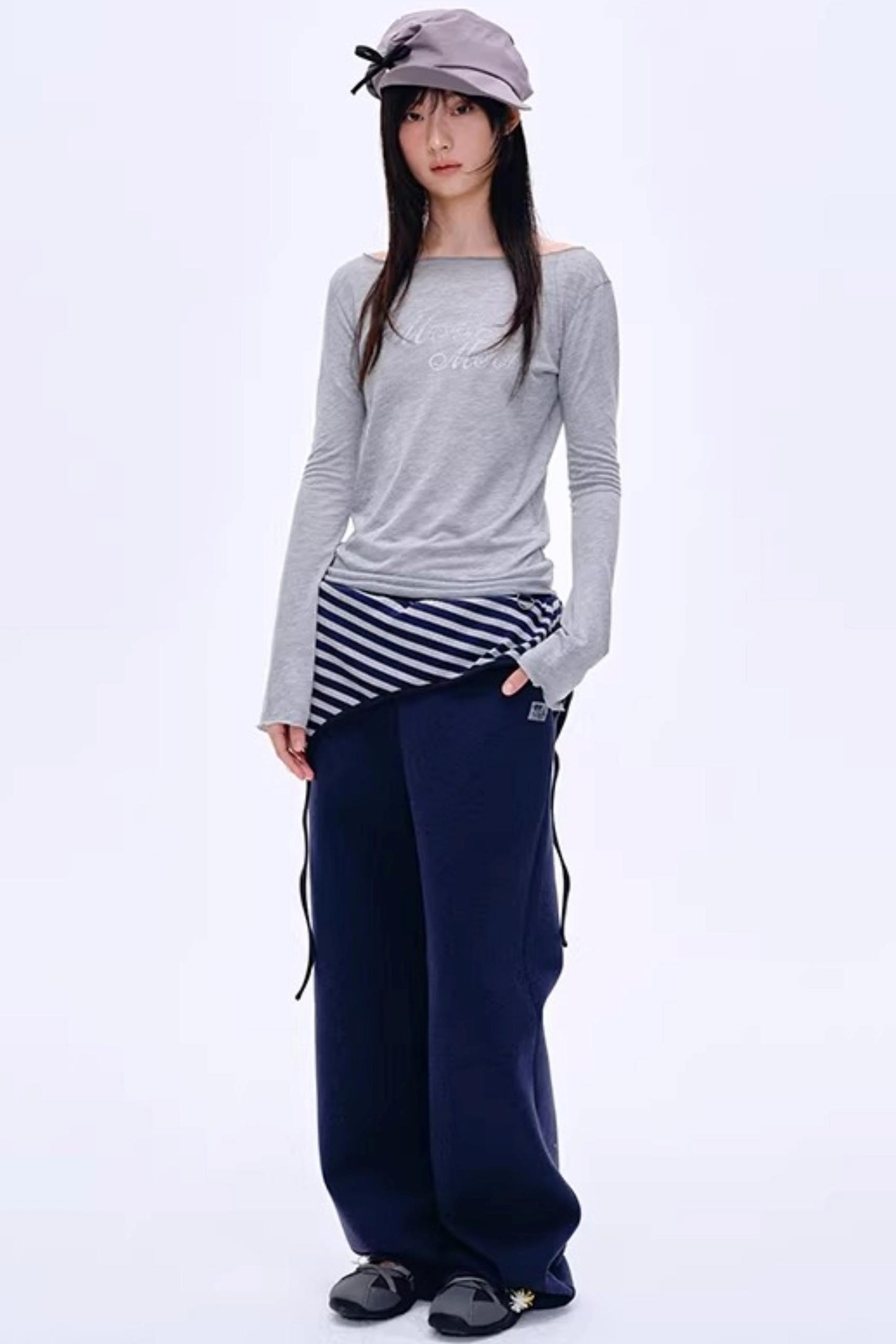 Color-Blocked Striped Cotton Pants
