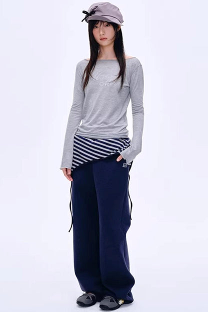 Color-Blocked Striped Cotton Pants