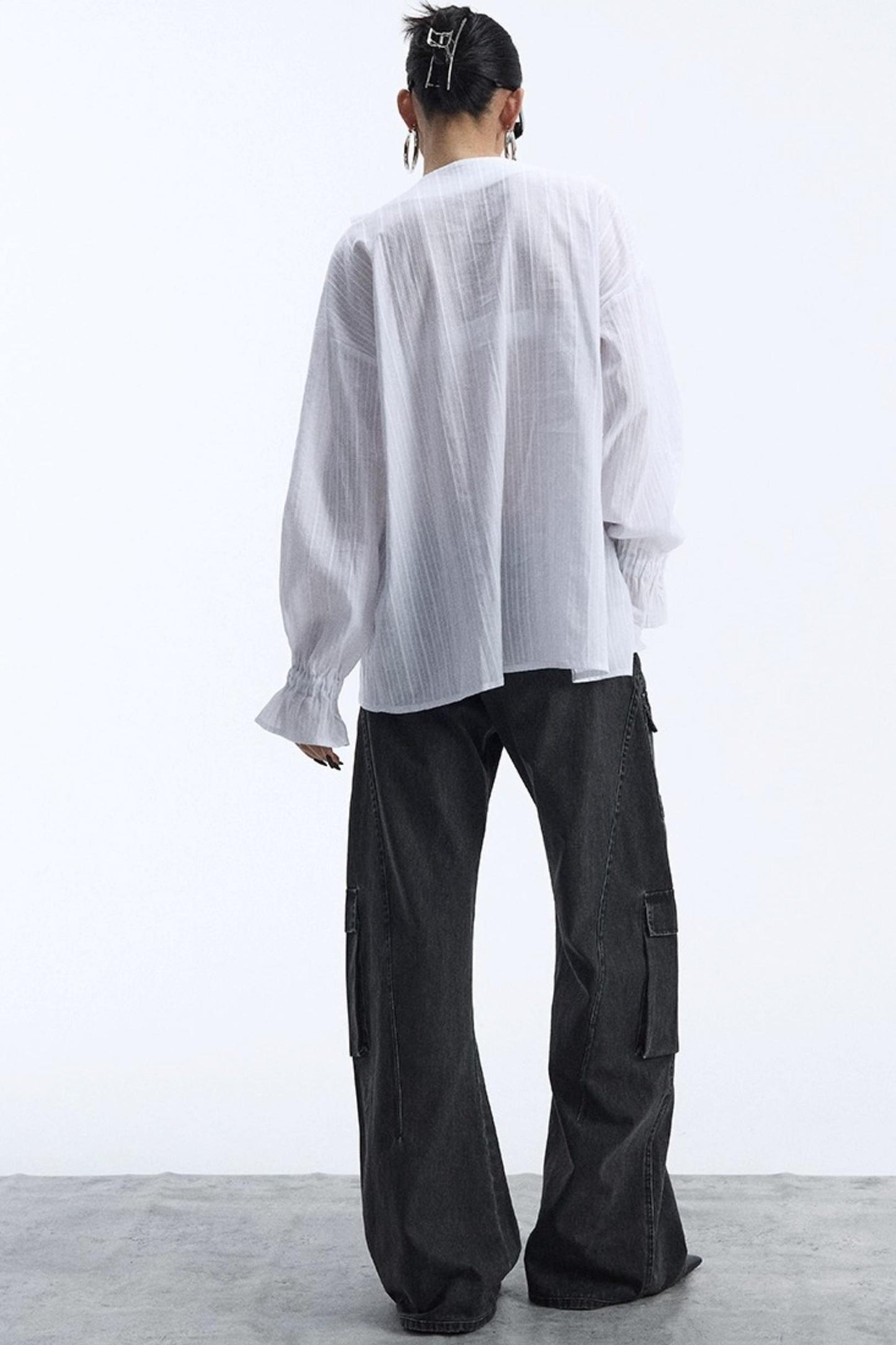 Winter White Ruffled V-Neck Shirt