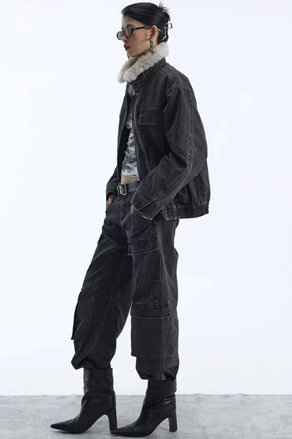 Abnehmbarer Kunstfellkragen gepolsterte Jacke