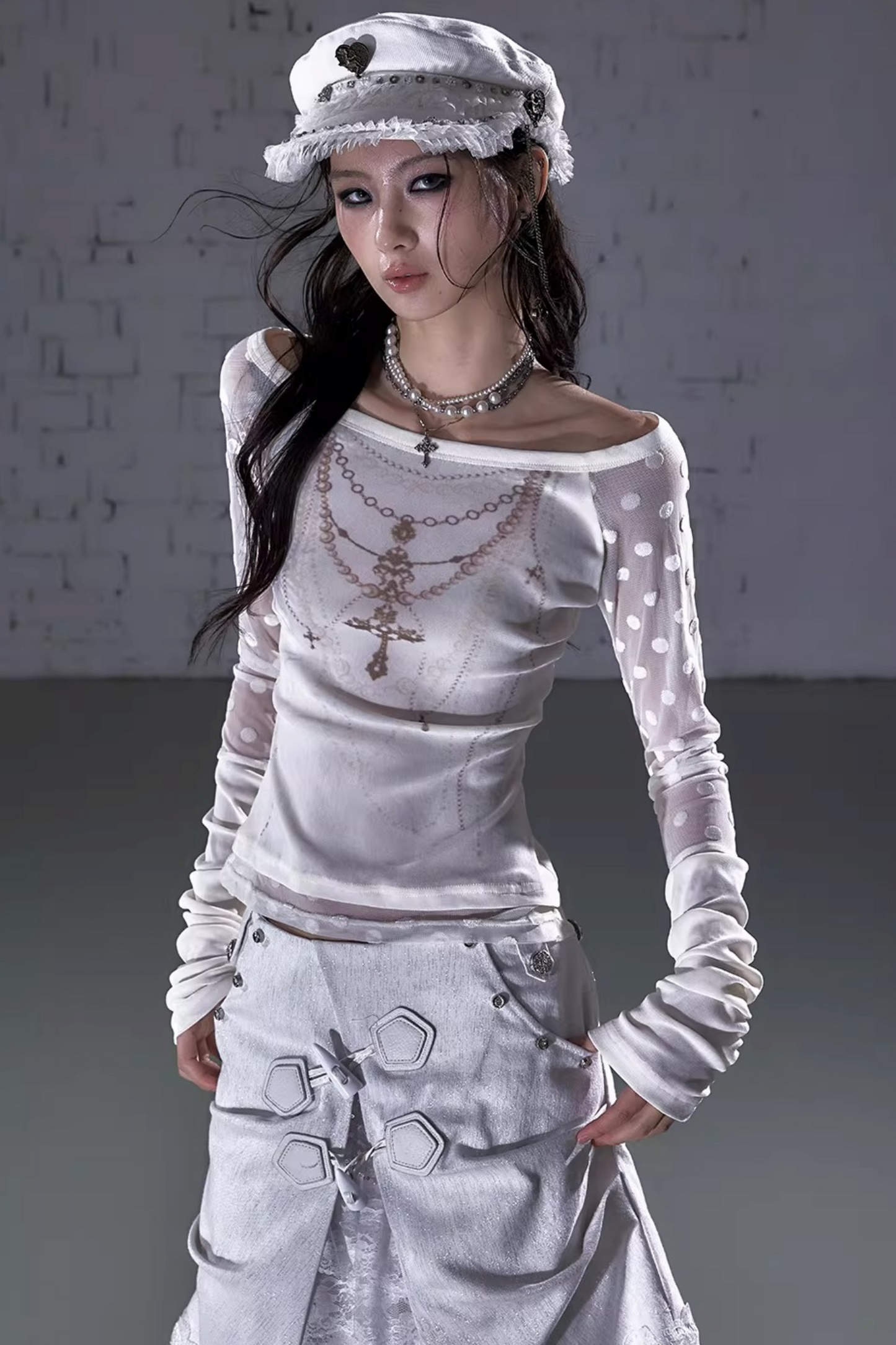 Barock beflockte Stickerei-Bluse