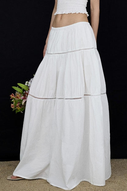 Elasticated White Long Skirt