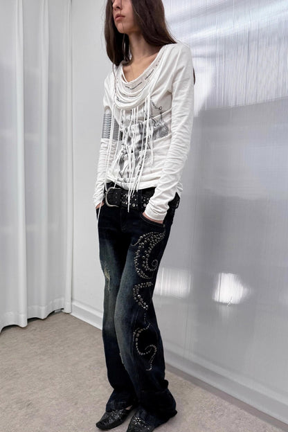 Swing Feather Print Bottom T-Shirt