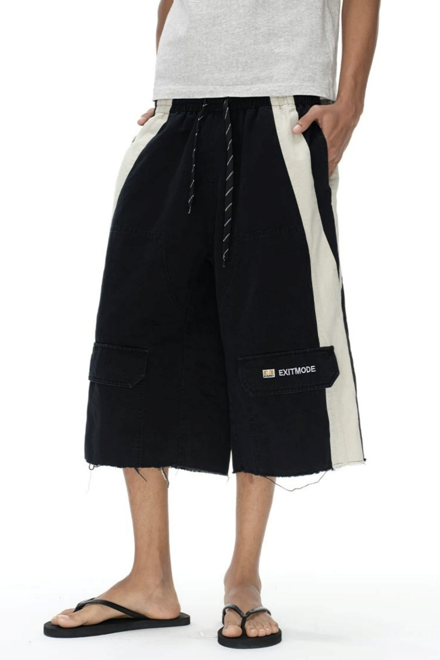 Washed Distressed Patchwork Shorts