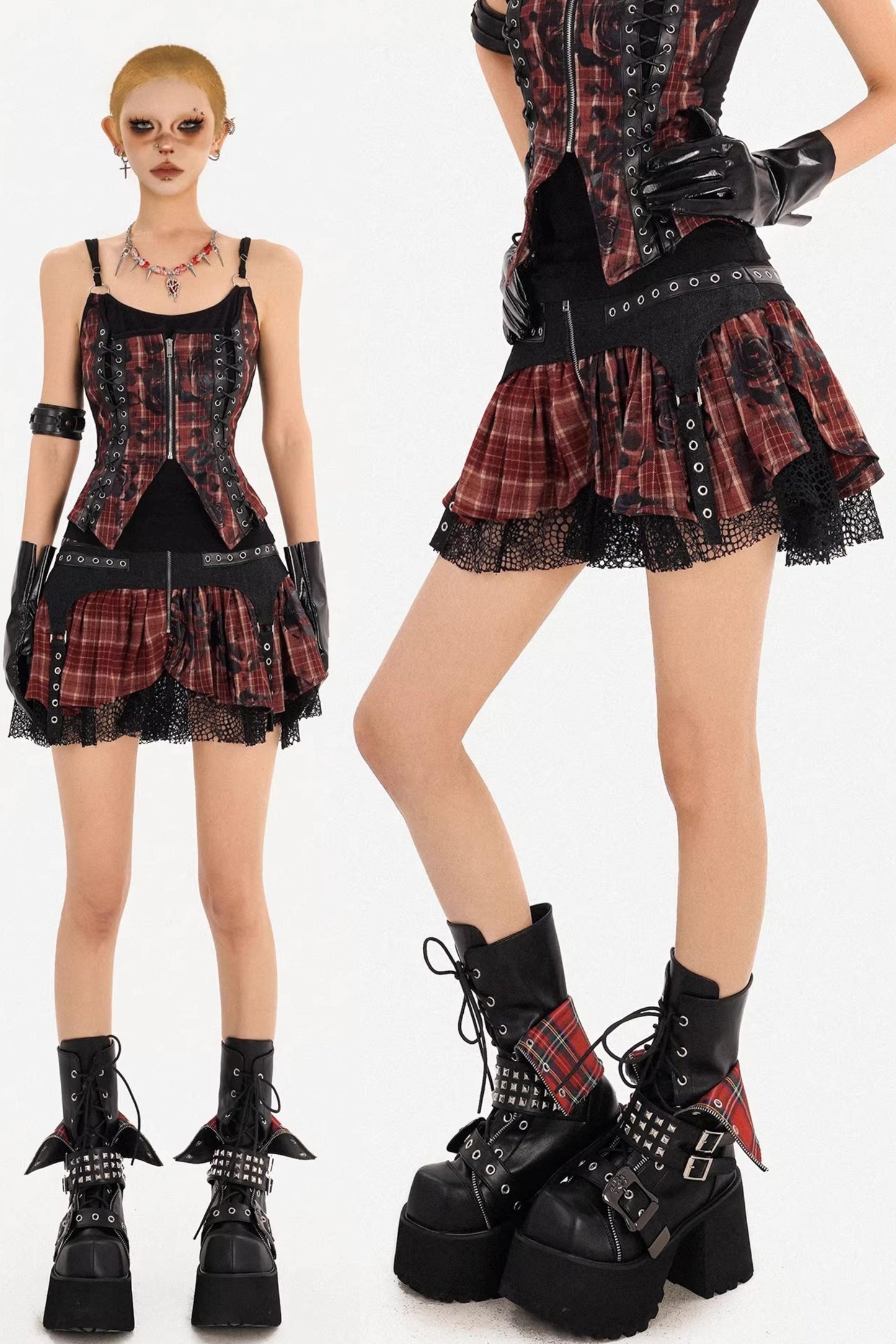 Punk Patchwork Mesh Skirt
