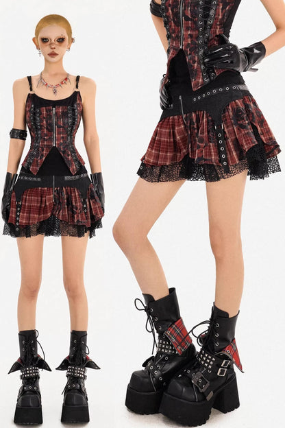 Punk Patchwork Mesh Skirt