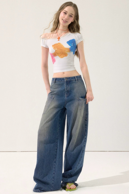 Rhinestone Retro Wide-Leg Jeans