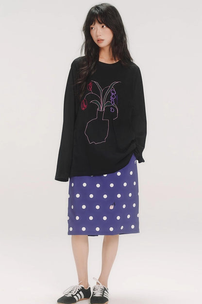 Casual Flower Art Raglan Sleeve T-Shirt