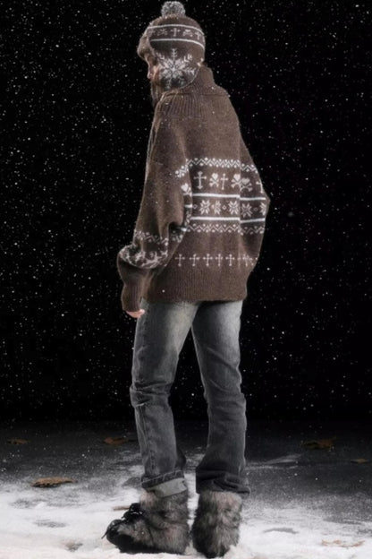 Knitted Snowflake Earflap Hat