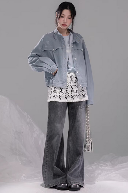Distressed Rock Denim Jacket Set-Up