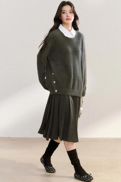 Metal Button Knit Pullover Top