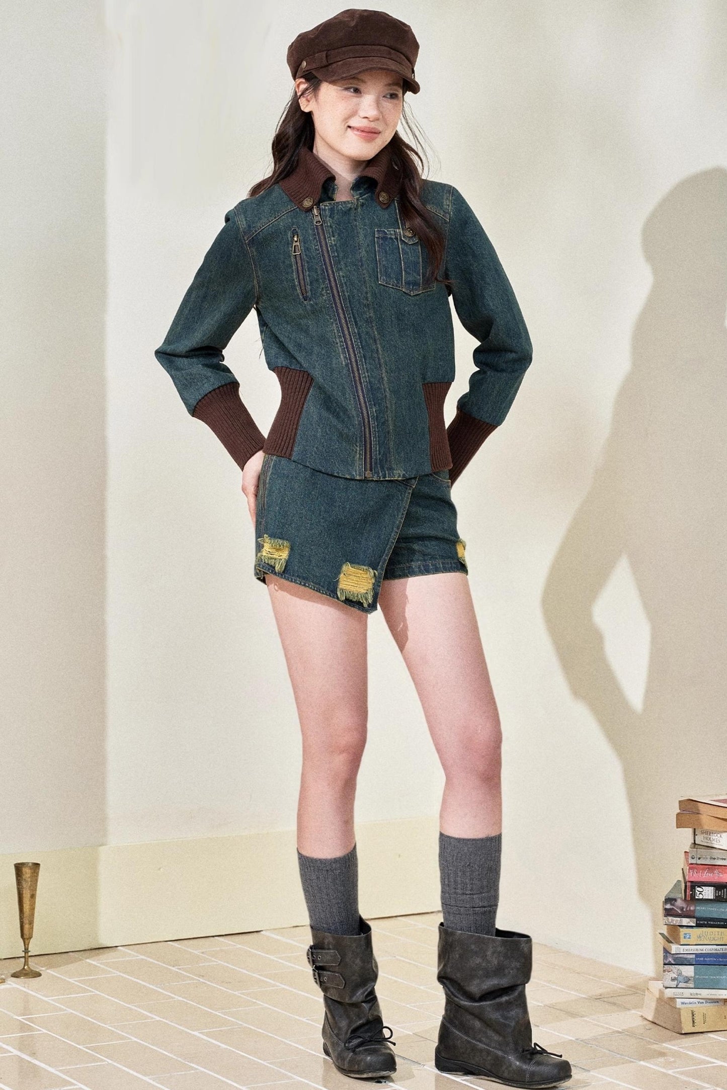 Vintage Denim Cropped Jacket Set-Up