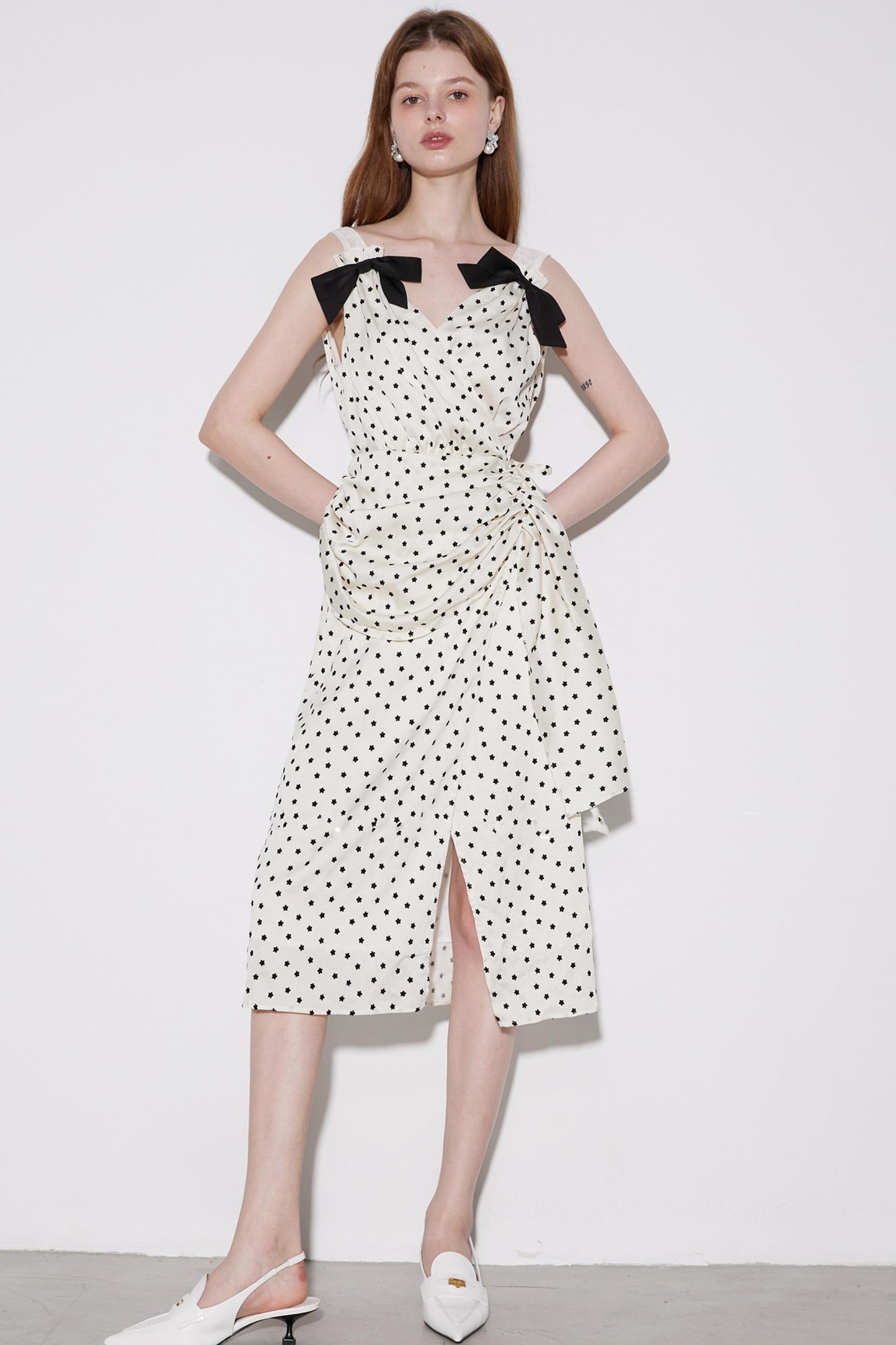 Floral V-Neck Polka Dot Dress