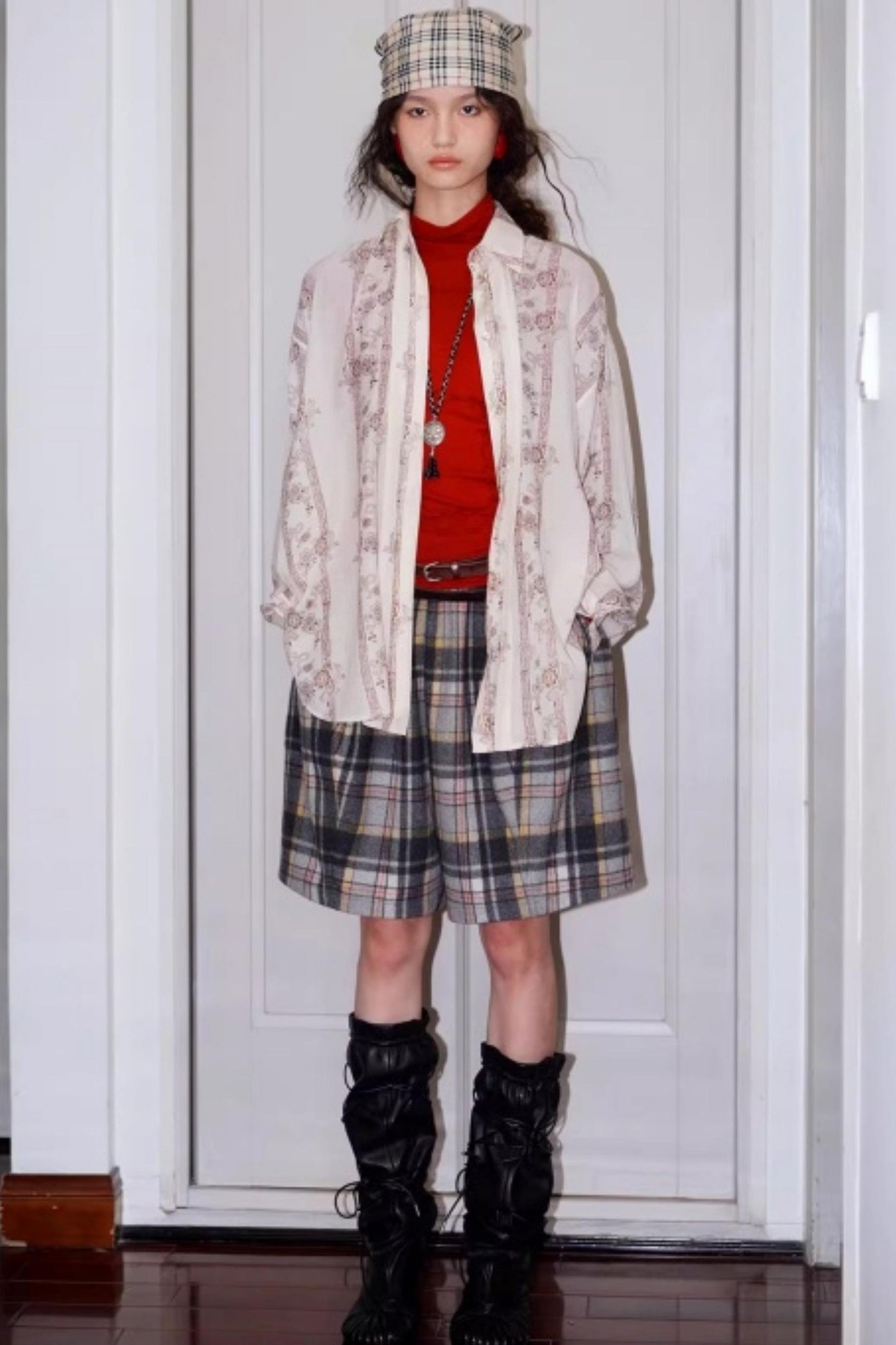 Vintage Plaid Wide-Leg Shorts