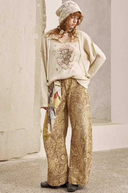 Cashew Flower Washed Straight Jeans