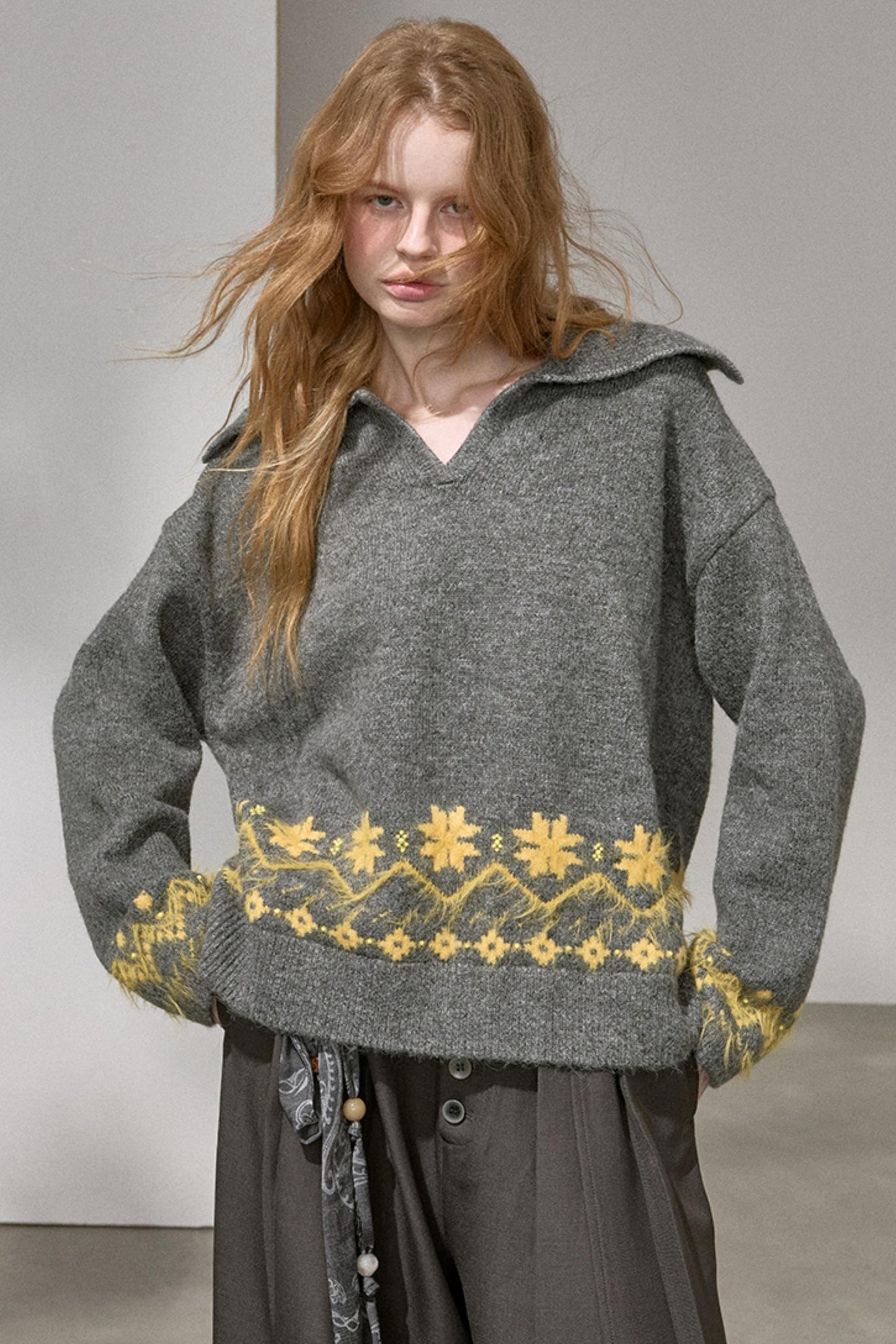 Fair Isle Beaded Sweater Top