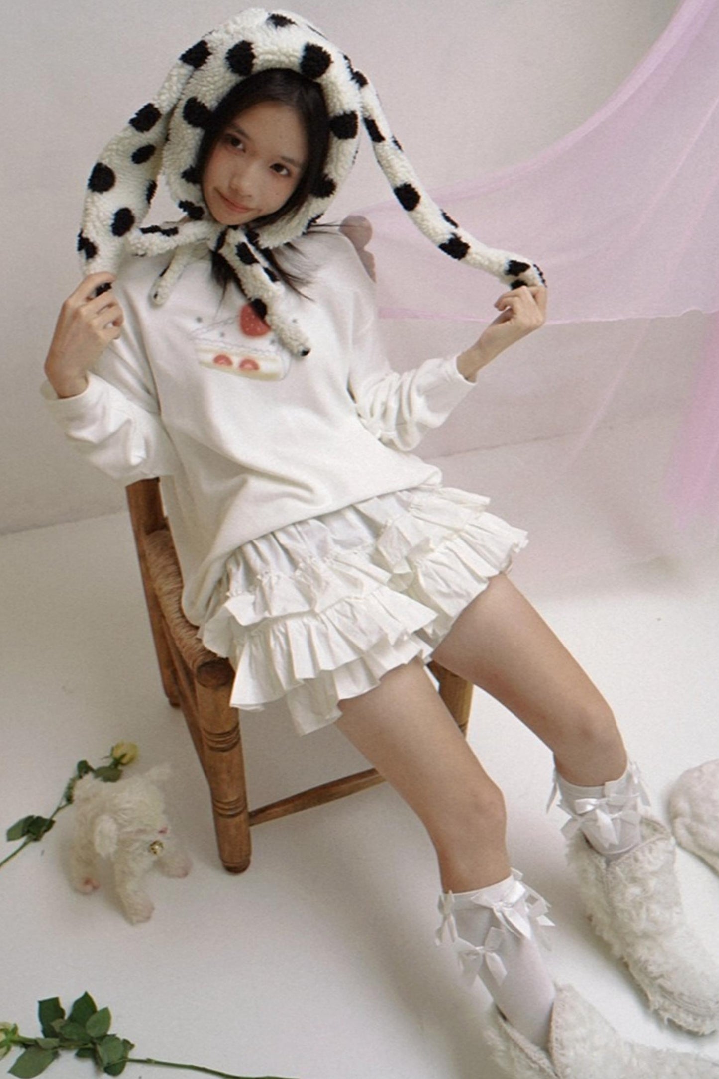 Happy Polka Dot Rabbit Ears Bow Hat