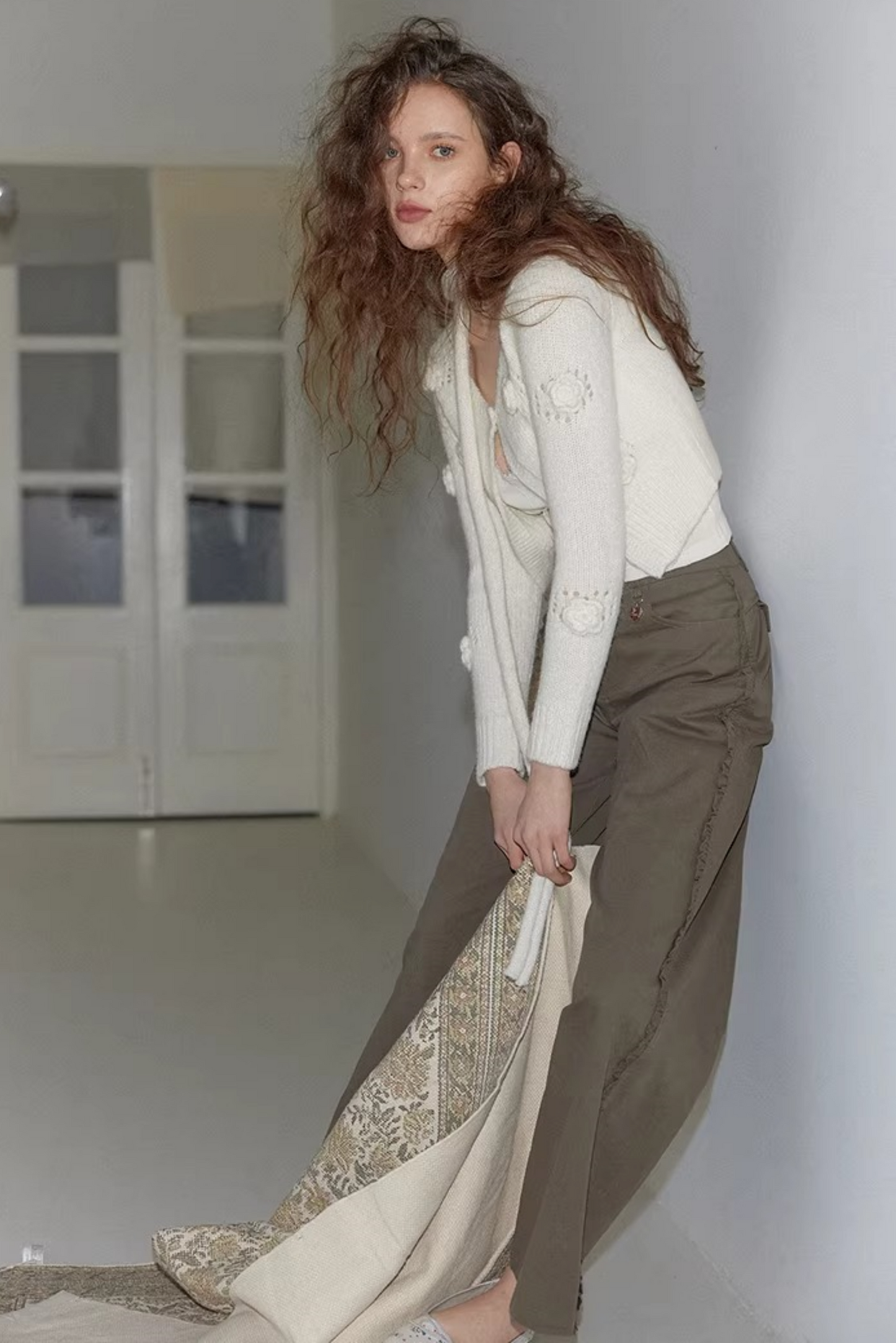 Uena White Floral Knit Cardigan