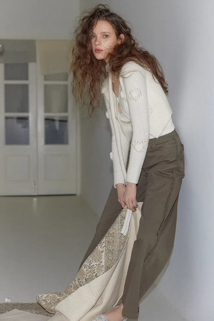 Uena White Floral Knit Cardigan