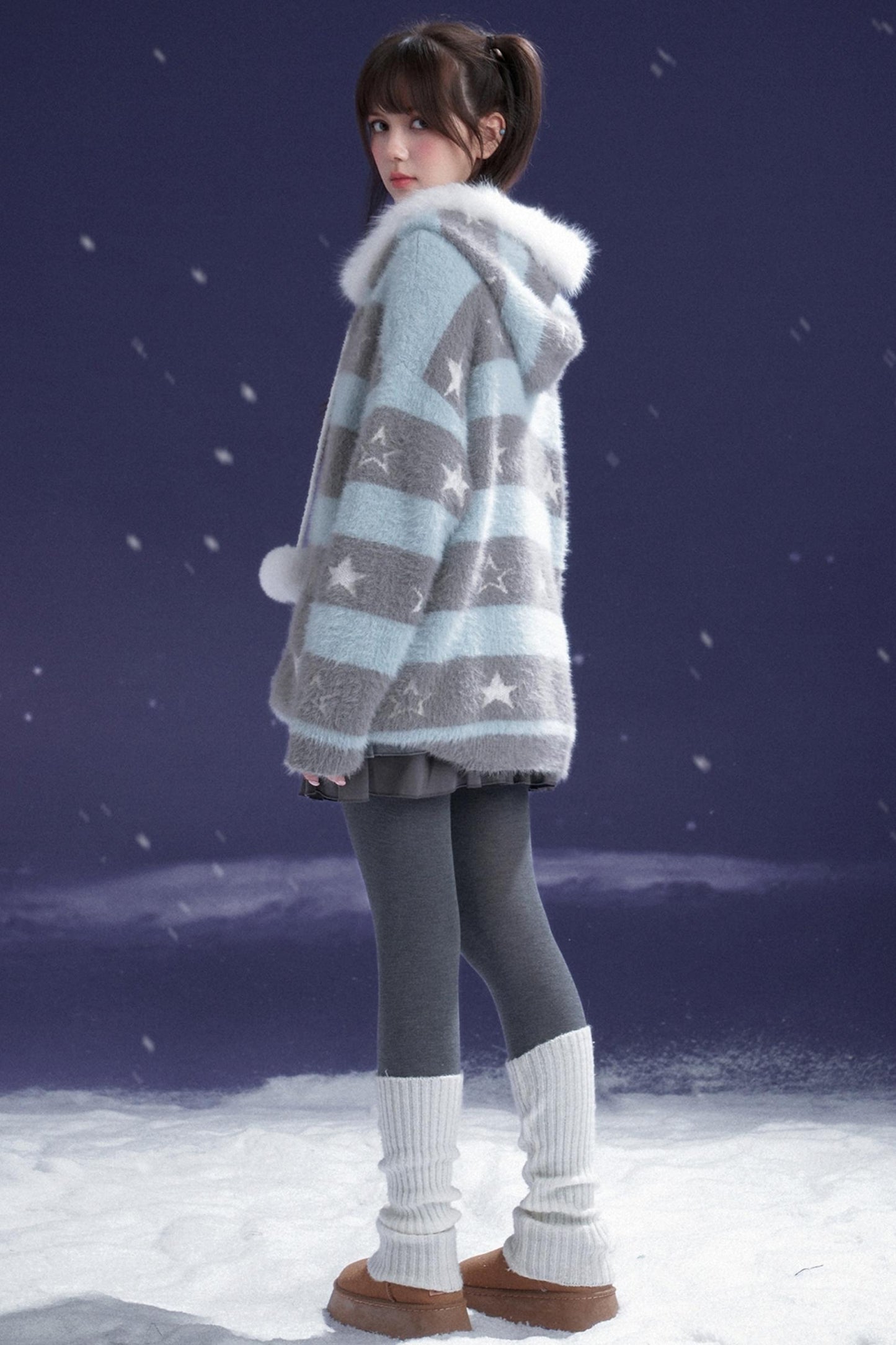 Gray-Blue Striped Star Sweater