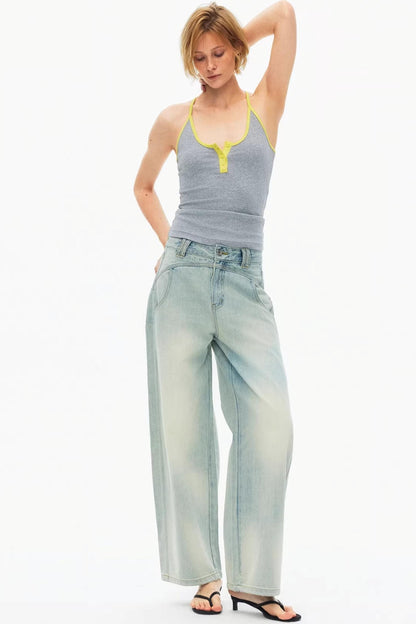 Grey contrast trim slim-fit tank top for women