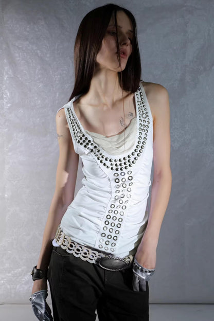 Metal Rivet Pleated Racerback Top