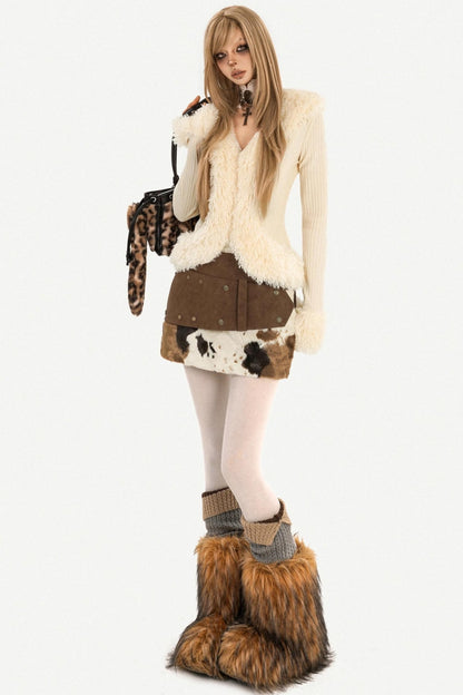 Sheepskin Collar Knit Cardigan