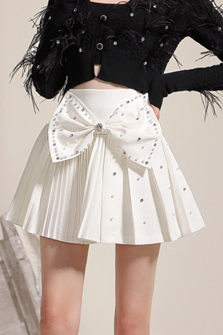 Black and White Beaded Bow Skirt