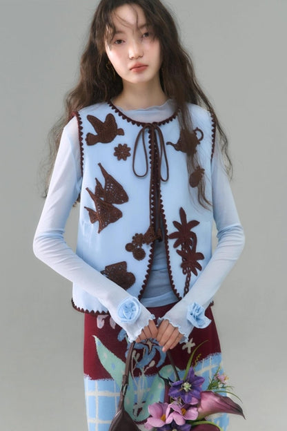 Island Tea Flower Embroidered Top & Skirt Set-Up