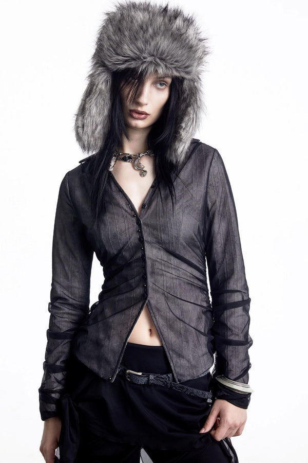 Lux Lace Stitching Big V-Neck Shirt