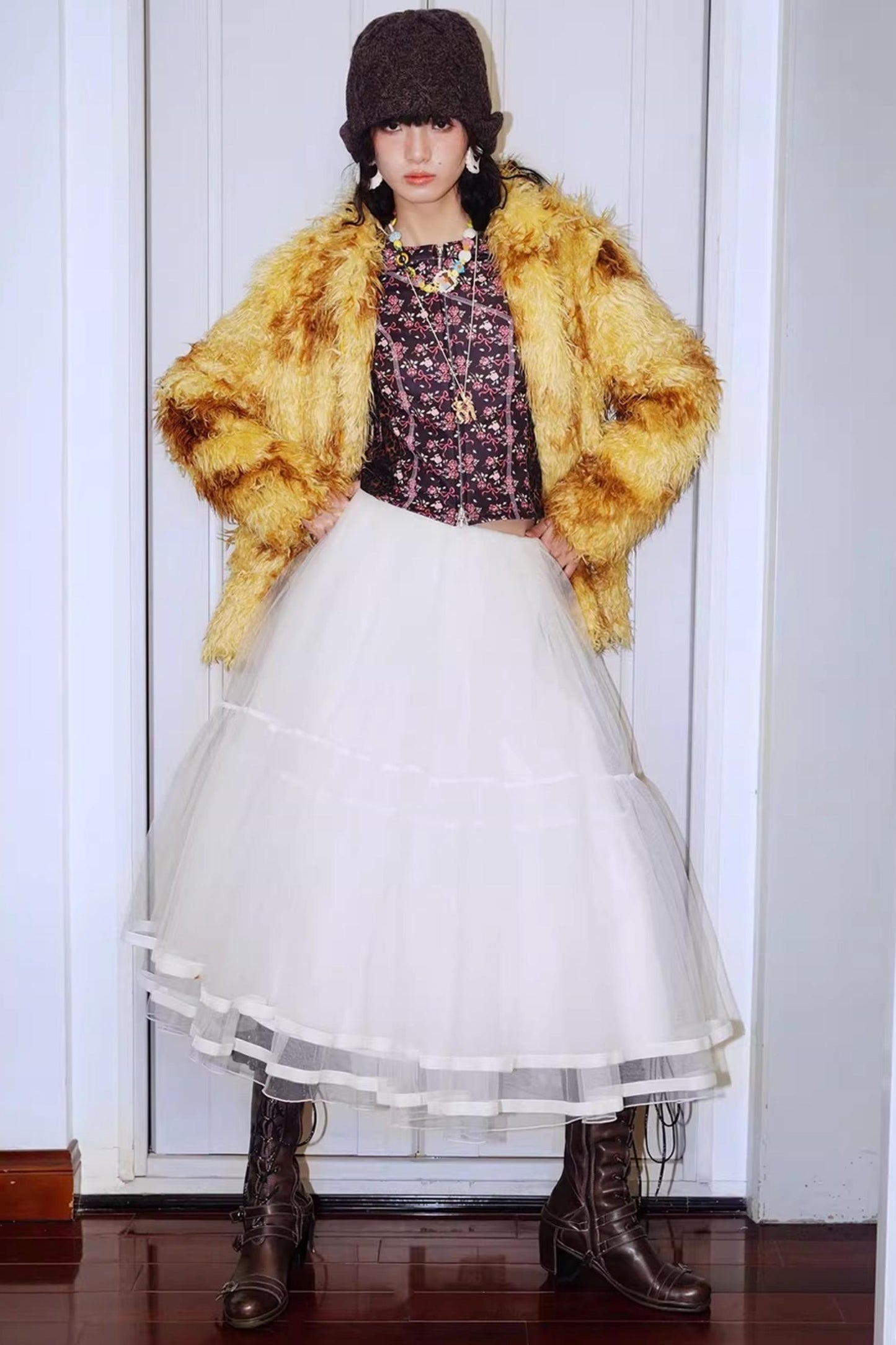 Autumn Mesh Puffy Long Skirt