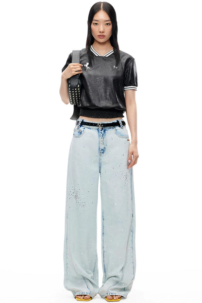 Glitter Star Rhinestone Denim Pants