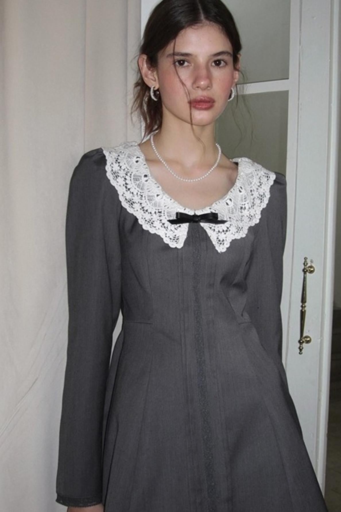 Grey Lace Bow Doll Dress