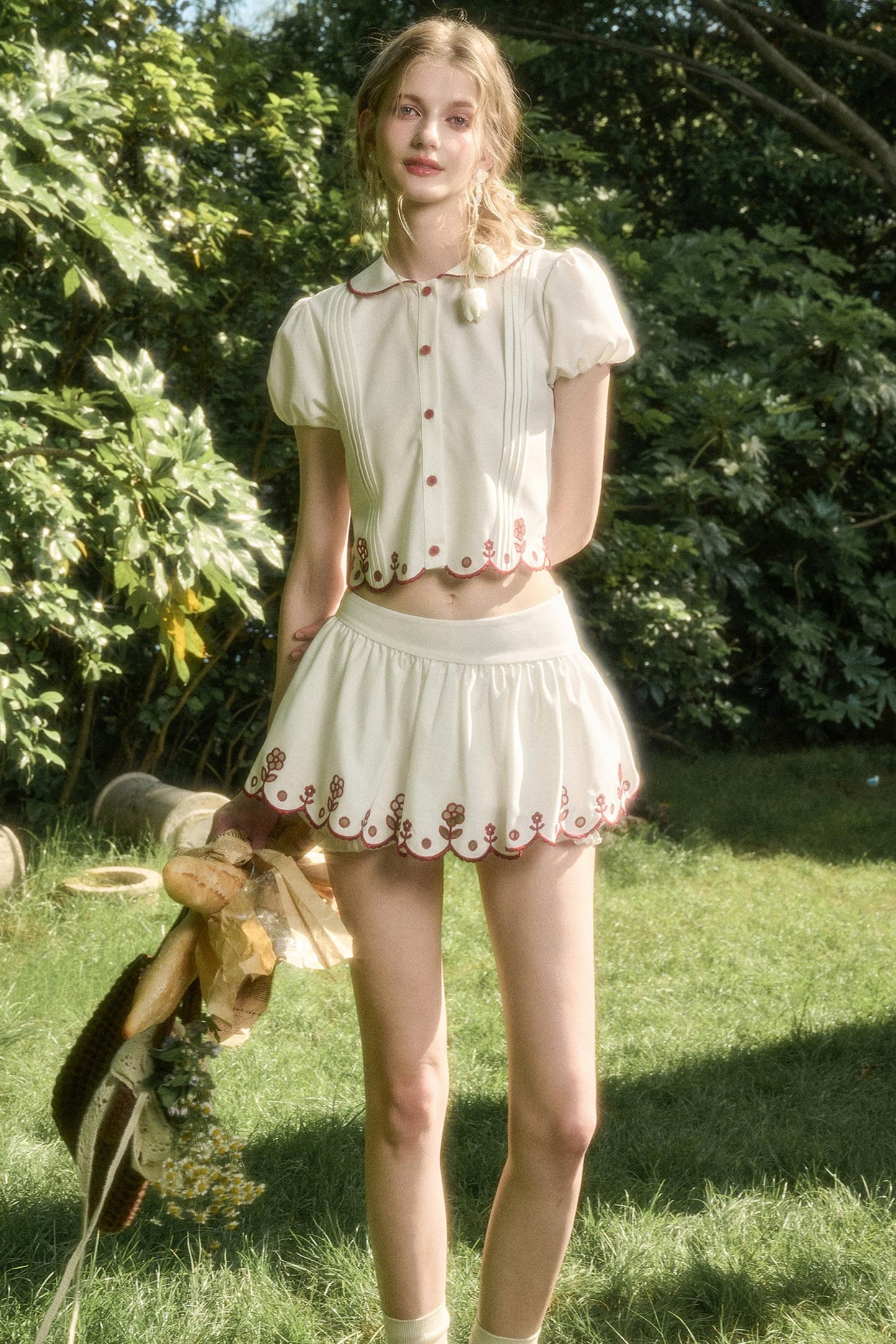 White Lace Shirt Skirt Set-Up