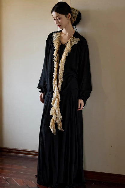 Plant-Dyed Lace Sleeve Shirt Set-Up