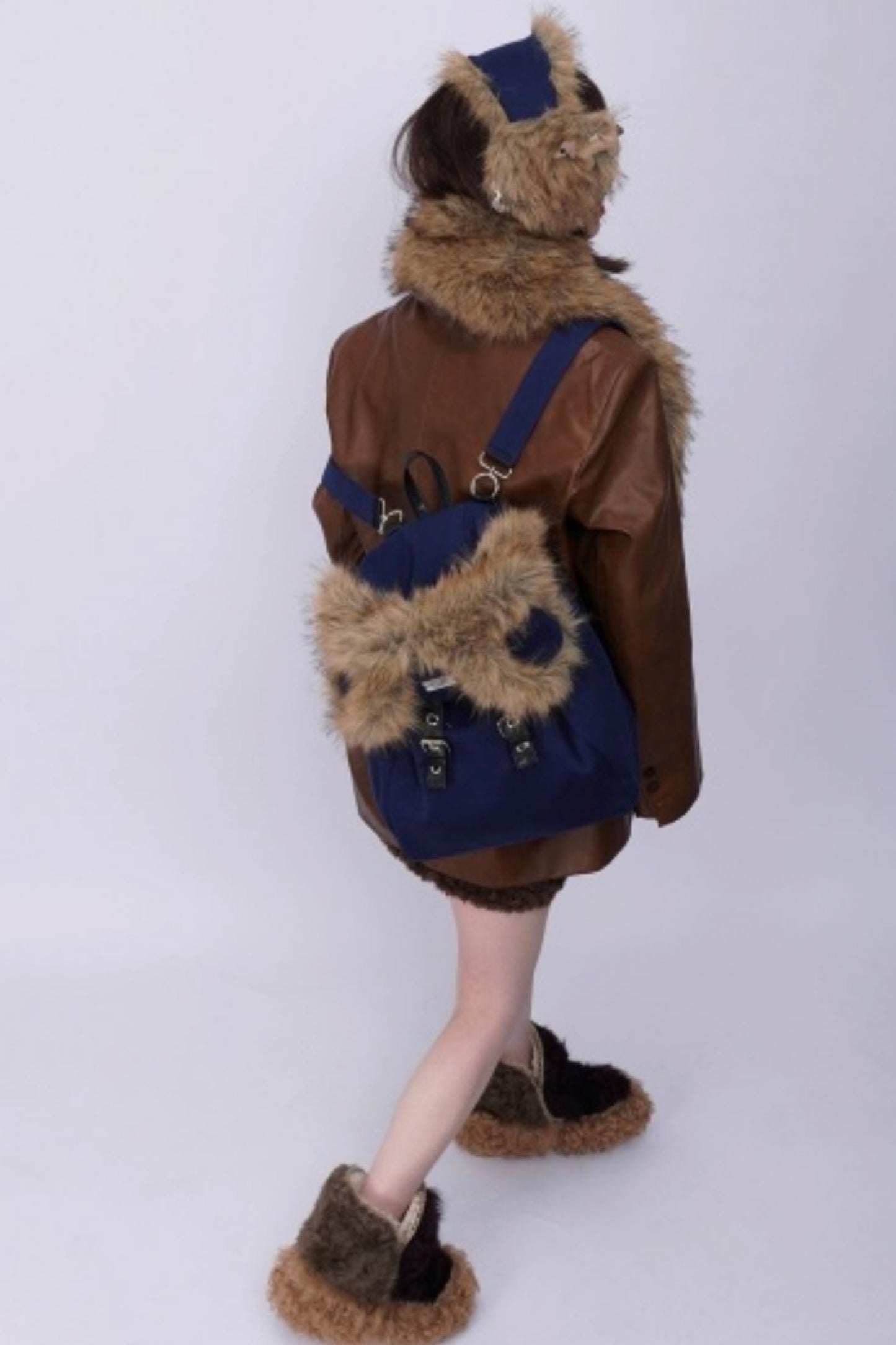Furry Bear Crossbody Backpack