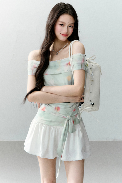 Gradient Floral Off-Shoulder Top Set-Up