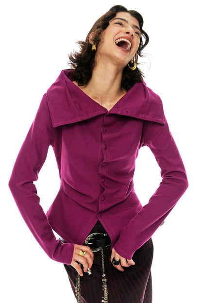 Fuchsia Tweed Trim Woolen Top