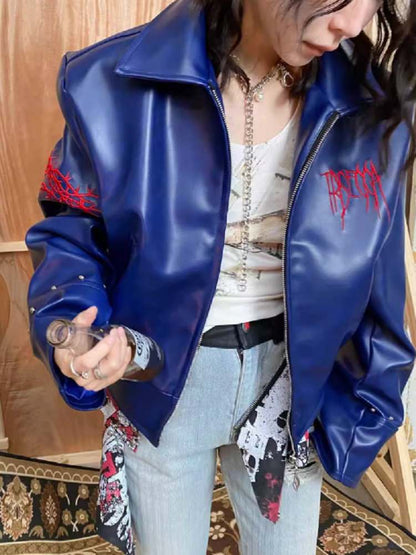 Marilyn Manson Back Print Rivet Embroidery Leather Jacket